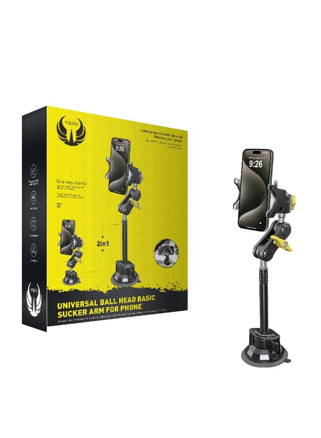 يوفو حامل جوال YOUFO Y-4872 قابل للدوران 360 درجة مع قاعدة شفط قوية – مناسب للسيارة والمكتب، تصميم مدمج وأنيق - Image 5